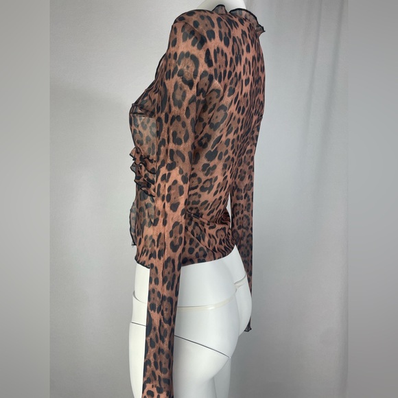 Leopard Print Sheer Ruffle Top - Picture 2 of 3